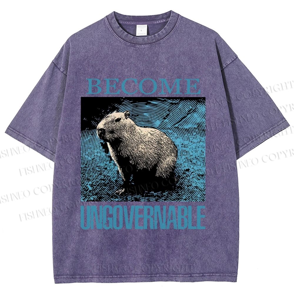 Unisex Capybara Become ungovernable Vintage Printed Washed Tee