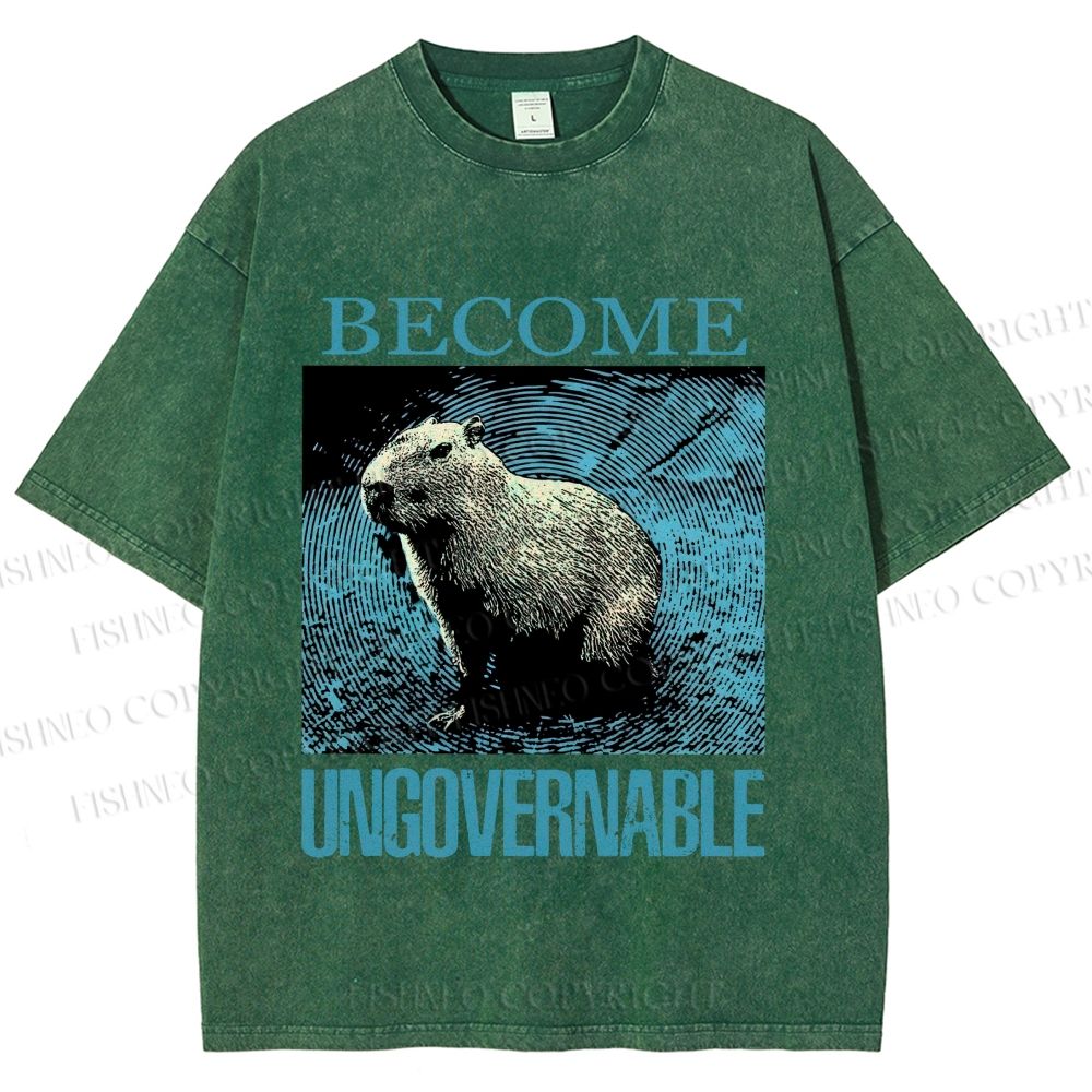 Unisex Capybara Become ungovernable Vintage Printed Washed Tee
