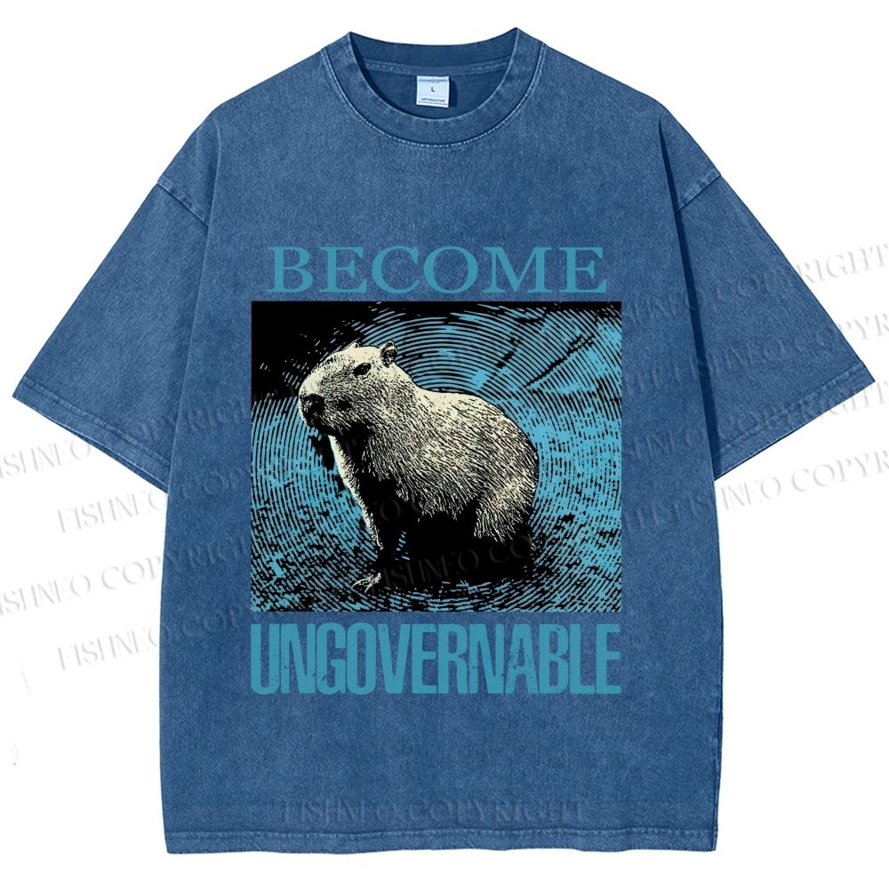 Unisex Capybara Become ungovernable Vintage Printed Washed Tee