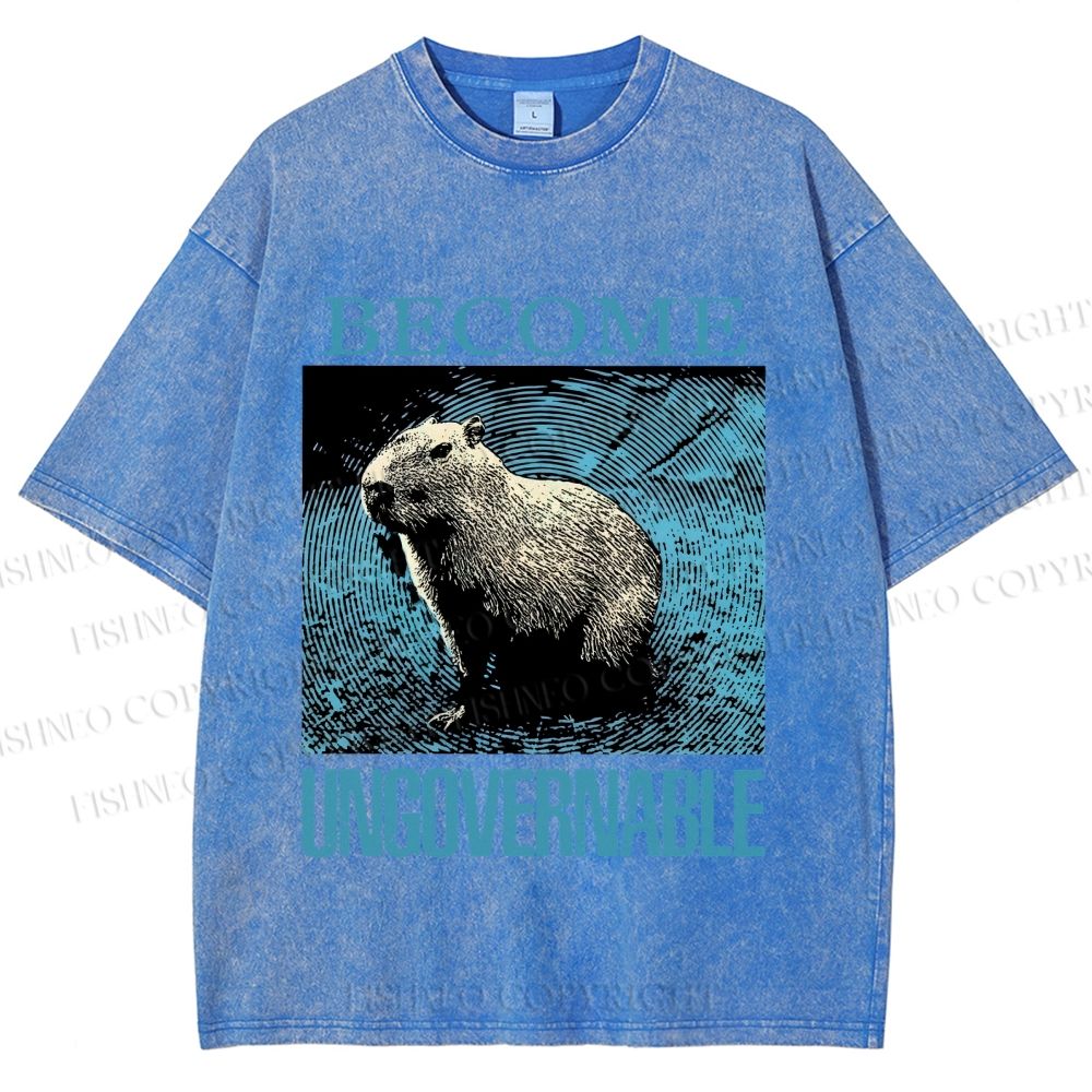 Unisex Capybara Become ungovernable Vintage Printed Washed Tee