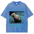 Unisex Capybara Become ungovernable Vintage Printed Washed Tee