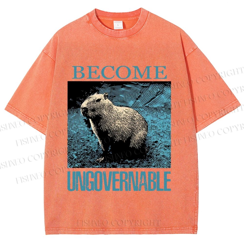 Unisex Capybara Become ungovernable Vintage Printed Washed Tee