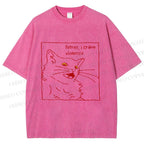 Unisex Evil Cat Crave Violence Printed Washed Tee