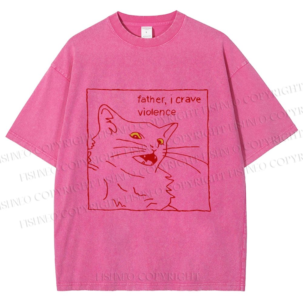 Unisex Evil Cat Crave Violence Printed Washed Tee