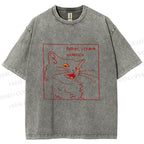 Unisex Evil Cat Crave Violence Printed Washed Tee