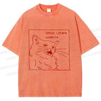 Unisex Evil Cat Crave Violence Printed Washed Tee