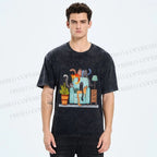 Unisex Fluffy Cats On Chair Printed Washed Tee