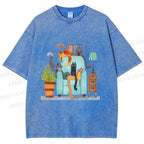 Unisex Fluffy Cats On Chair Printed Washed Tee