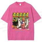 Unisex Looney Tunes Dancing Happily Graffiti Printed Washed Tee