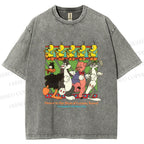 Unisex Looney Tunes Dancing Happily Graffiti Printed Washed Tee