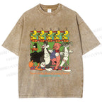 Unisex Looney Tunes Dancing Happily Graffiti Printed Washed Tee