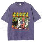 Unisex Looney Tunes Dancing Happily Graffiti Printed Washed Tee