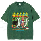 Unisex Looney Tunes Dancing Happily Graffiti Printed Washed Tee