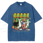 Unisex Looney Tunes Dancing Happily Graffiti Printed Washed Tee