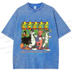 Unisex Looney Tunes Dancing Happily Graffiti Printed Washed Tee