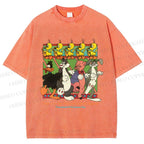 Unisex Looney Tunes Dancing Happily Graffiti Printed Washed Tee