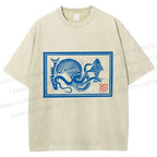 Unisex Vintage Octopus Printed Washed Tee