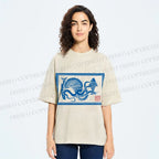 Unisex Vintage Octopus Printed Washed Tee