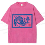 Unisex Vintage Octopus Printed Washed Tee