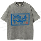Unisex Vintage Octopus Printed Washed Tee