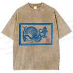 Unisex Vintage Octopus Printed Washed Tee