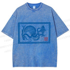 Unisex Vintage Octopus Printed Washed Tee