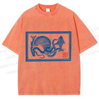 Unisex Vintage Octopus Printed Washed Tee
