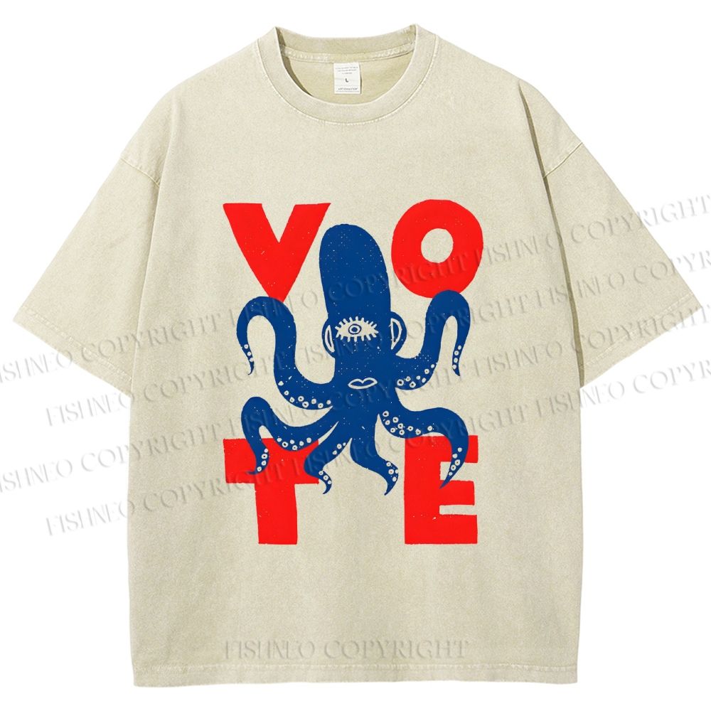 Unisex Weird Octopus Vote Printed Washed Tee
