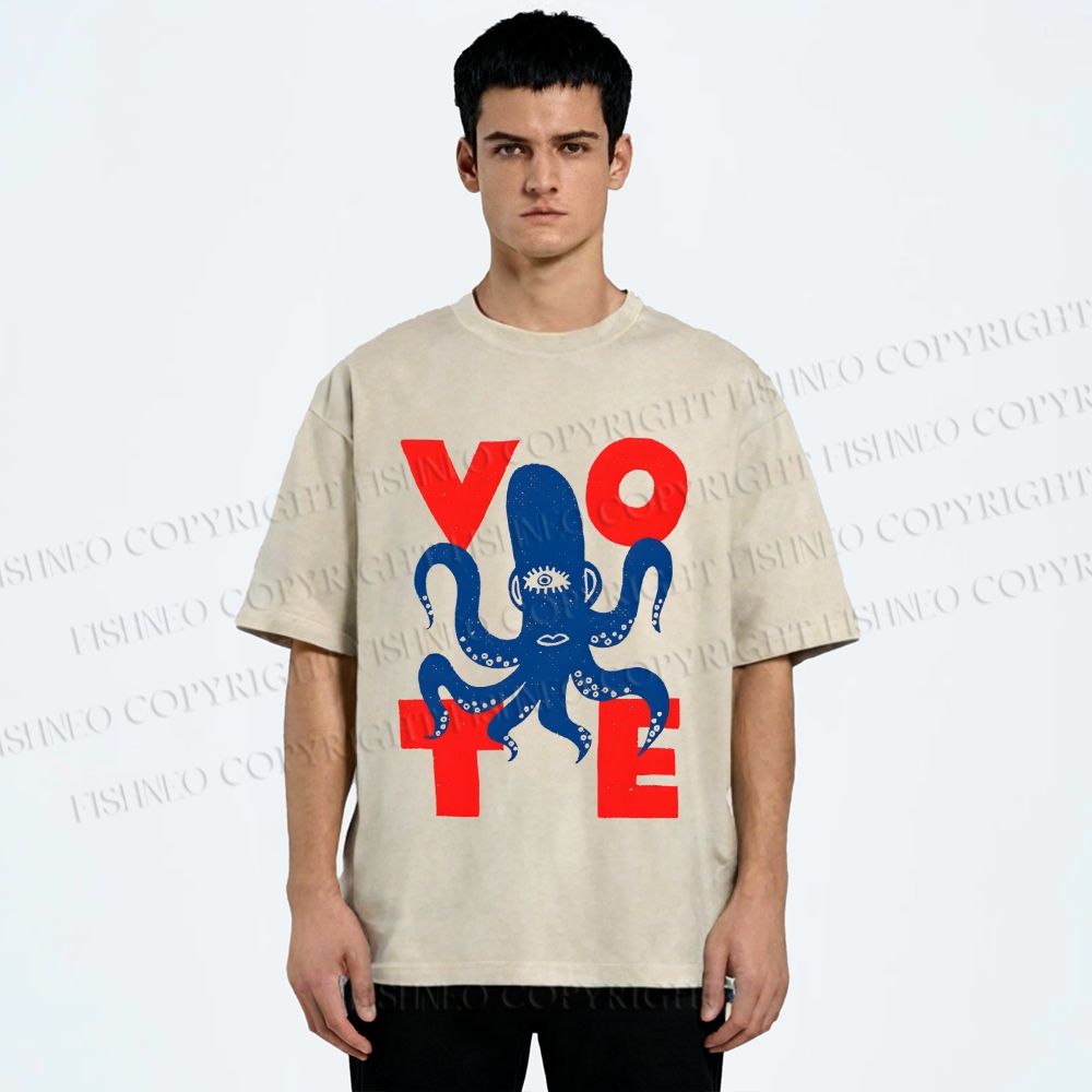Unisex Weird Octopus Vote Printed Washed Tee