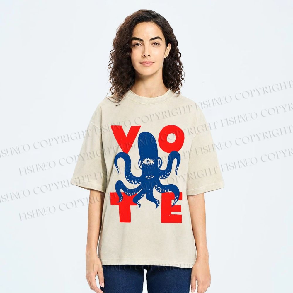 Unisex Weird Octopus Vote Printed Washed Tee