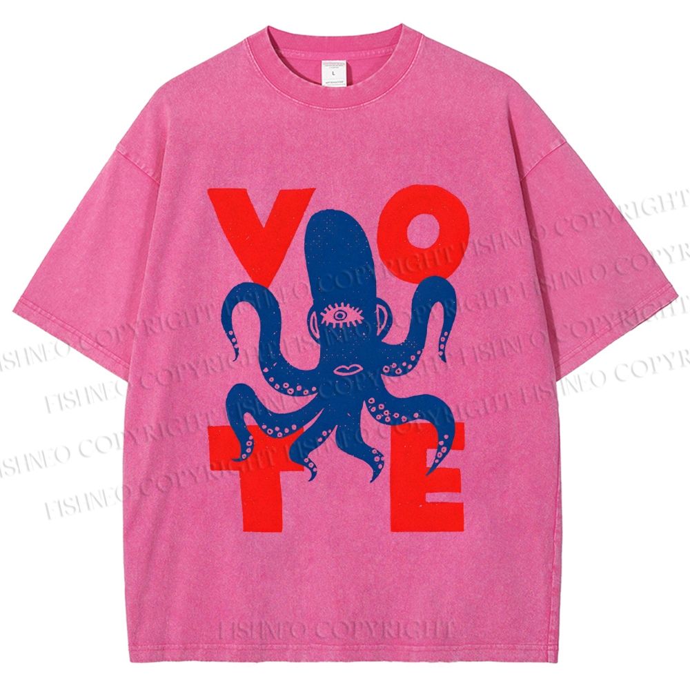 Unisex Weird Octopus Vote Printed Washed Tee