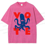 Unisex Weird Octopus Vote Printed Washed Tee