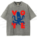 Unisex Weird Octopus Vote Printed Washed Tee