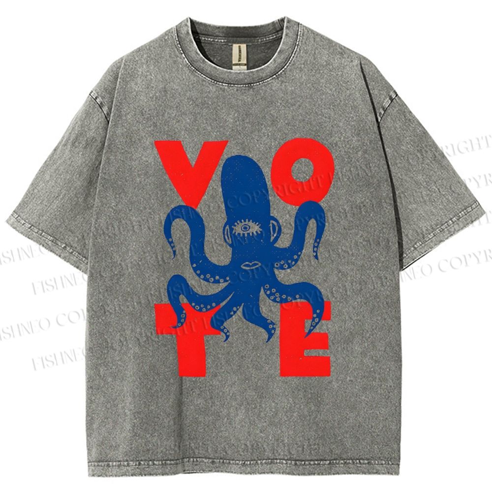 Unisex Weird Octopus Vote Printed Washed Tee