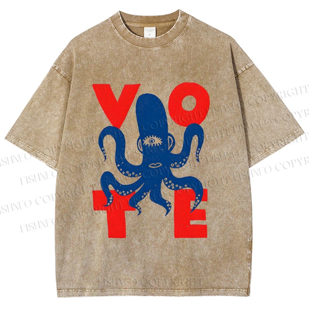 Unisex Weird Octopus Vote Printed Washed Tee