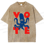 Unisex Weird Octopus Vote Printed Washed Tee