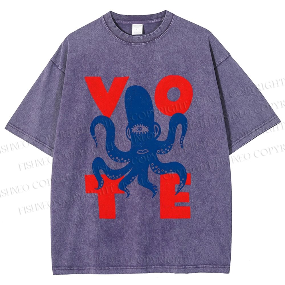 Unisex Weird Octopus Vote Printed Washed Tee