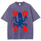 Unisex Weird Octopus Vote Printed Washed Tee
