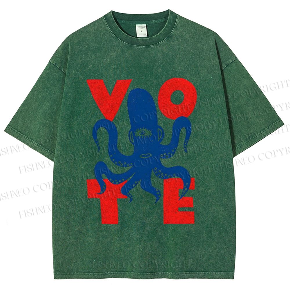 Unisex Weird Octopus Vote Printed Washed Tee