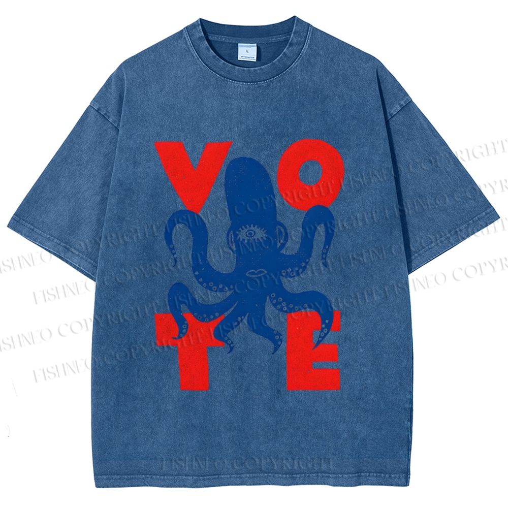 Unisex Weird Octopus Vote Printed Washed Tee