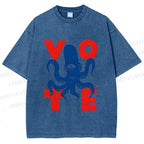 Unisex Weird Octopus Vote Printed Washed Tee