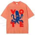 Unisex Weird Octopus Vote Printed Washed Tee