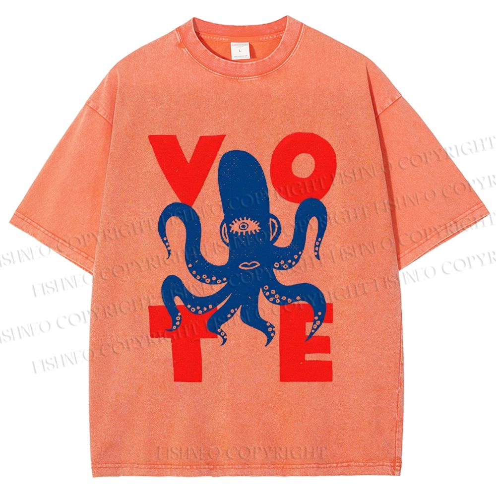 Unisex Weird Octopus Vote Printed Washed Tee