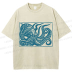 Unisex Vintage Octopus Printed Washed Tee