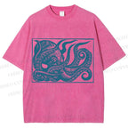 Unisex Vintage Octopus Printed Washed Tee
