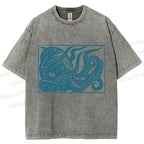 Unisex Vintage Octopus Printed Washed Tee