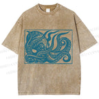 Unisex Vintage Octopus Printed Washed Tee