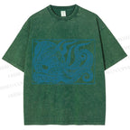 Unisex Vintage Octopus Printed Washed Tee