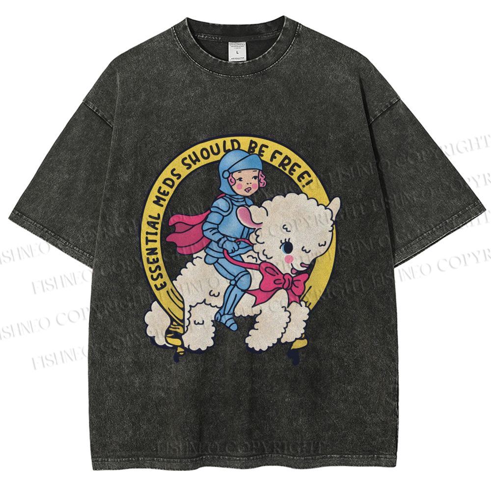 Unisex Female Warrior Sheep Printed Washed Tee