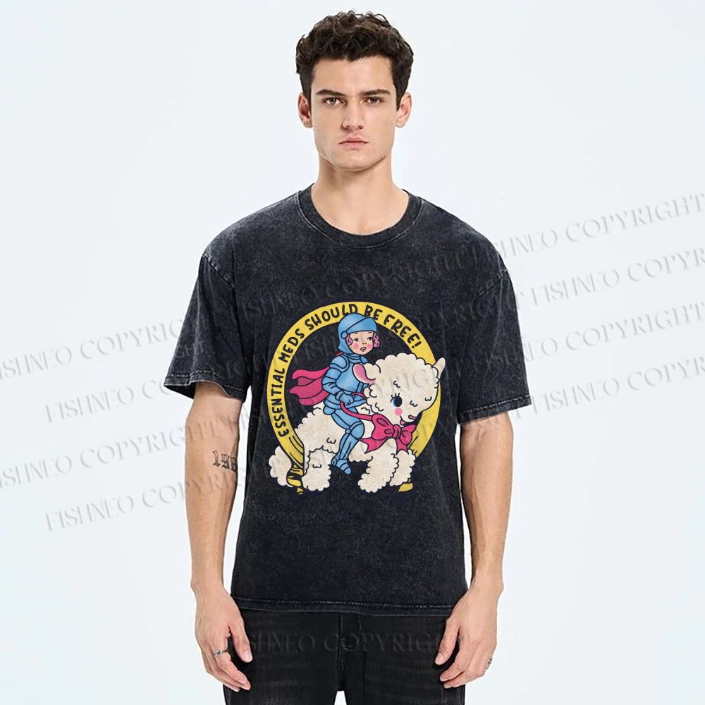 Unisex Female Warrior Sheep Printed Washed Tee